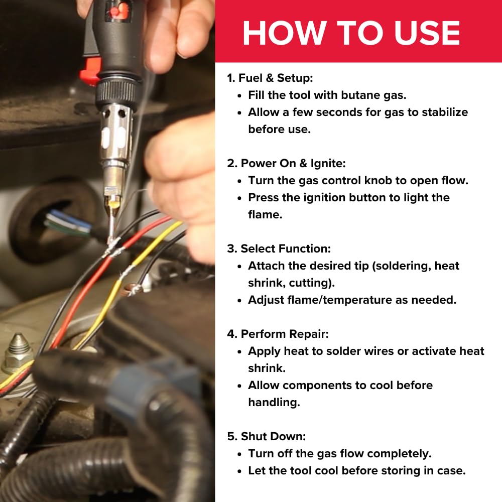POWER PROBE Butane Soldering Kit (PPSK) [Automotive Diagnostic Car Test Tool, Easy Start Electronic Ignition, Adjustable Flame, with Multiple Tips, Black - Image 6