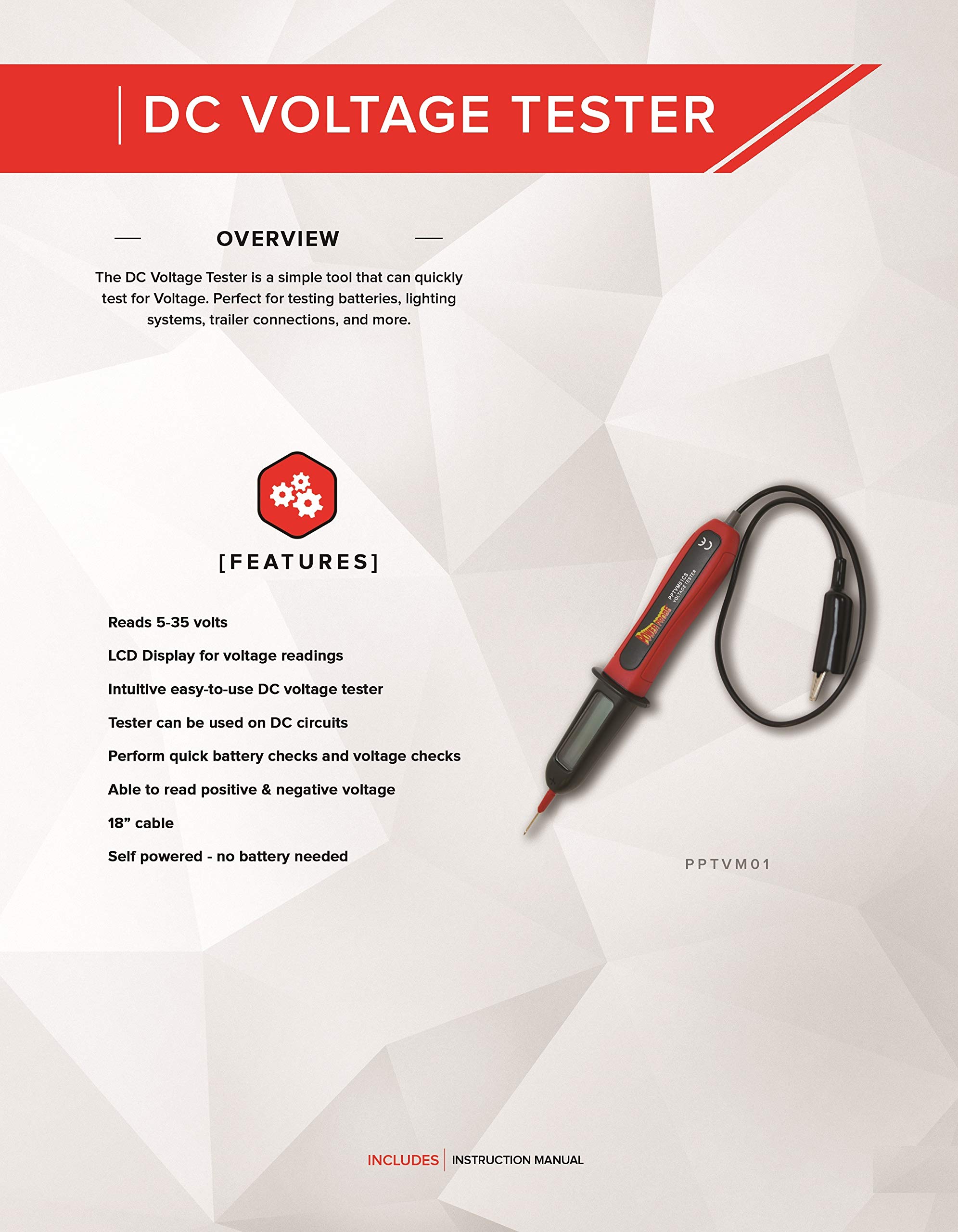 Power Probe DC Volt Meter (PPTVM01) [Automotive Diagnostic Car Test Tool, Quickly Tests Voltage, Reads 5-35 Volts, Can be Checked on Reverse Polarity] RED - Image 4