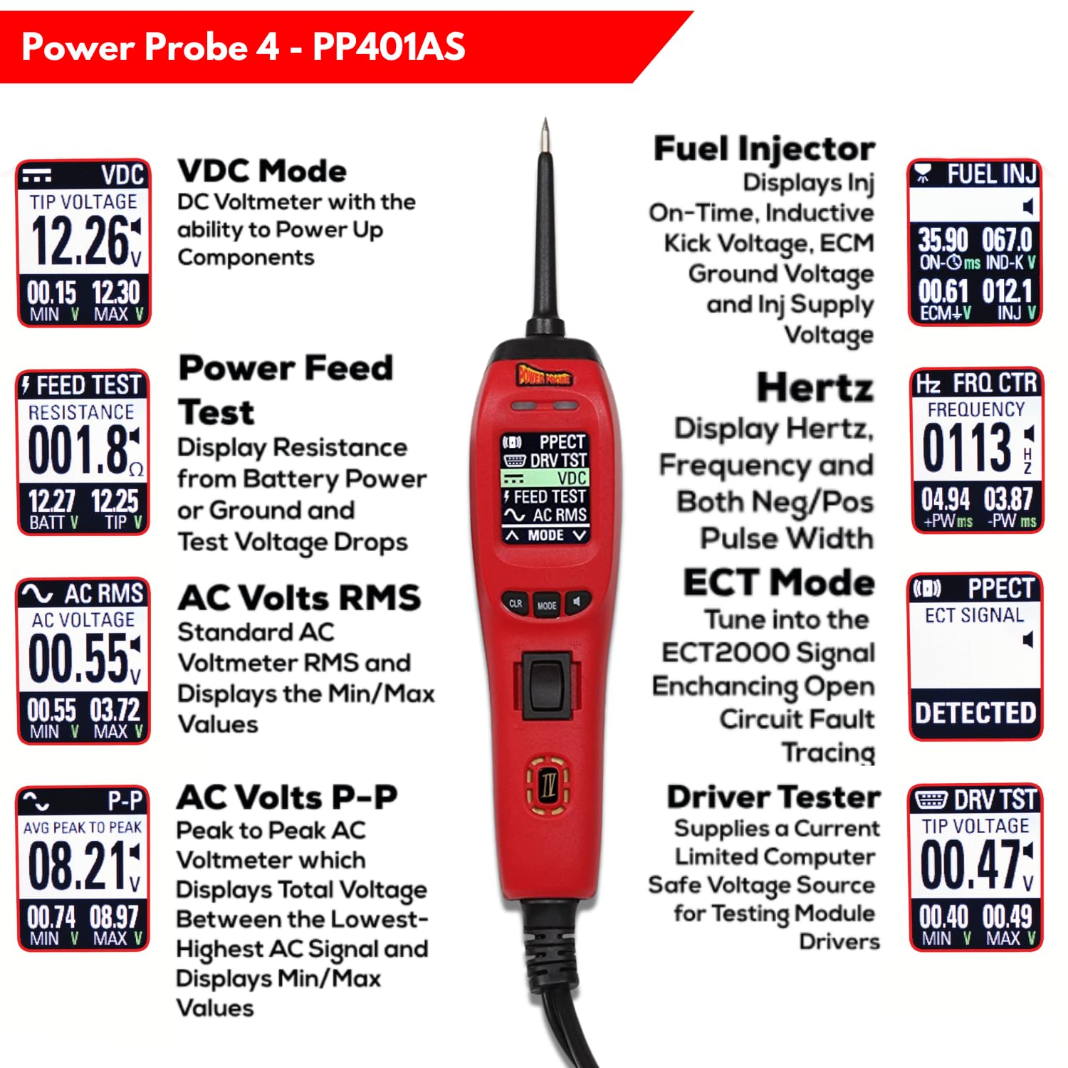 Power Probe Kit with Power Probe 4, Amperage Adapter Tip, and Pulse Modulation Width Adapter Tip for Automotive Electrical Diagnoses - Image 4